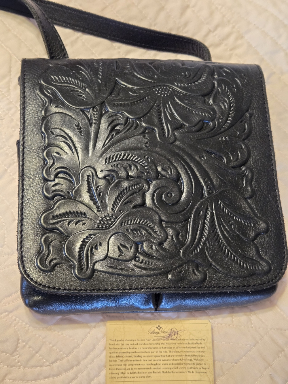 Patricia Nash Black Tooled Floral Leather Crossbody - Picture 9 of 9